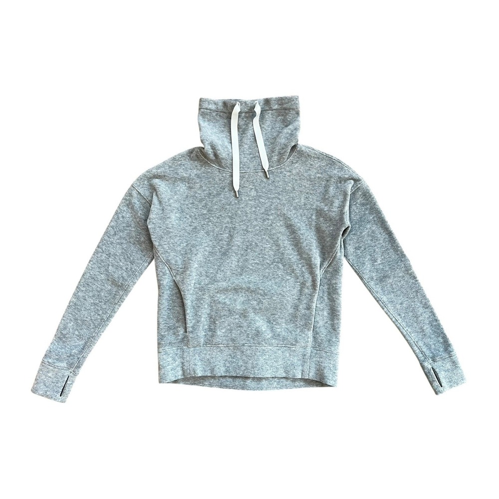 Lululemon Grey Cowl Neck Sweatshirt Thumbholes Pockets Size 2 W3CQNS‎